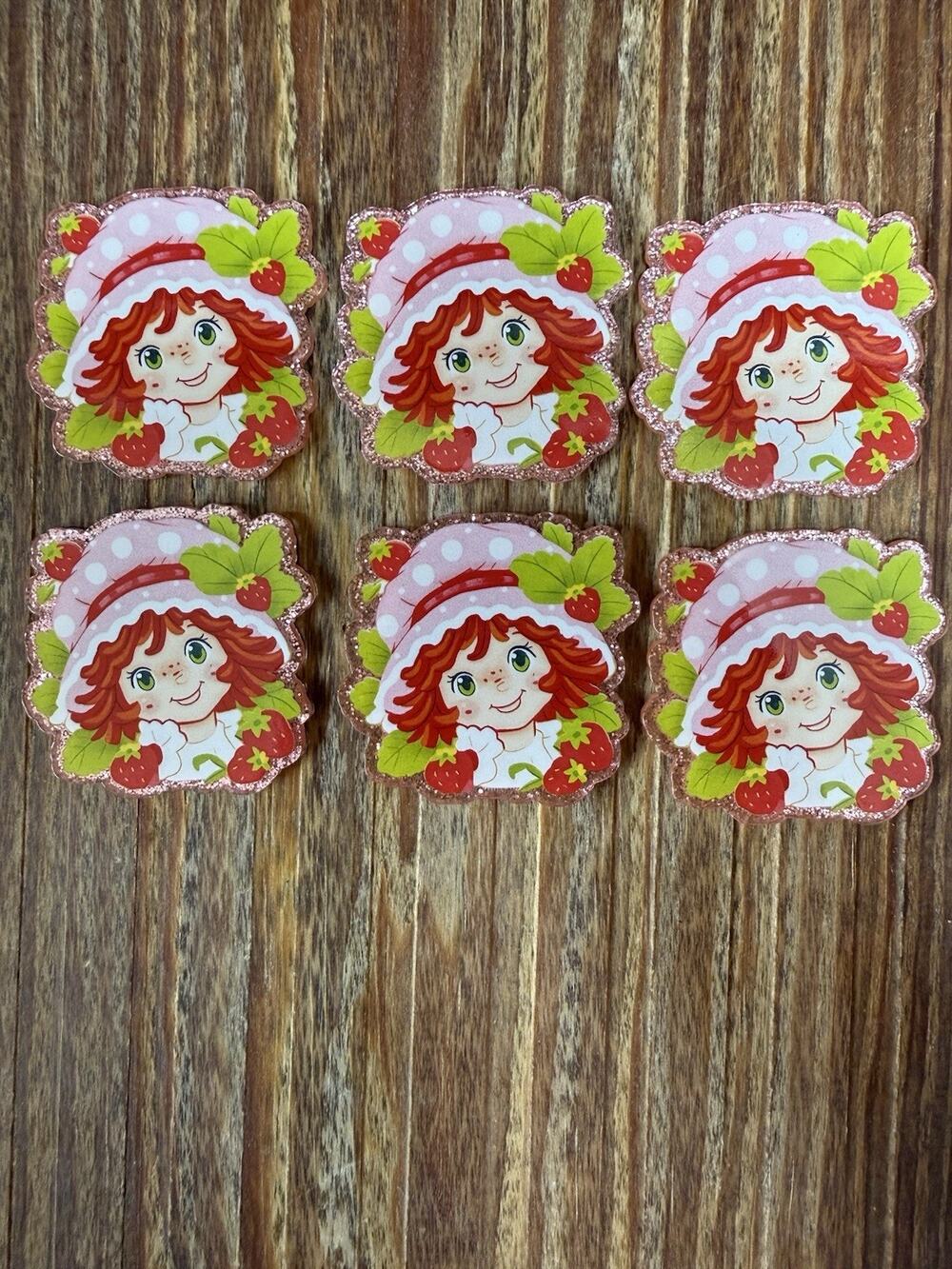 6 Pc Strawberry Shortcake Acrylic Flatbacks